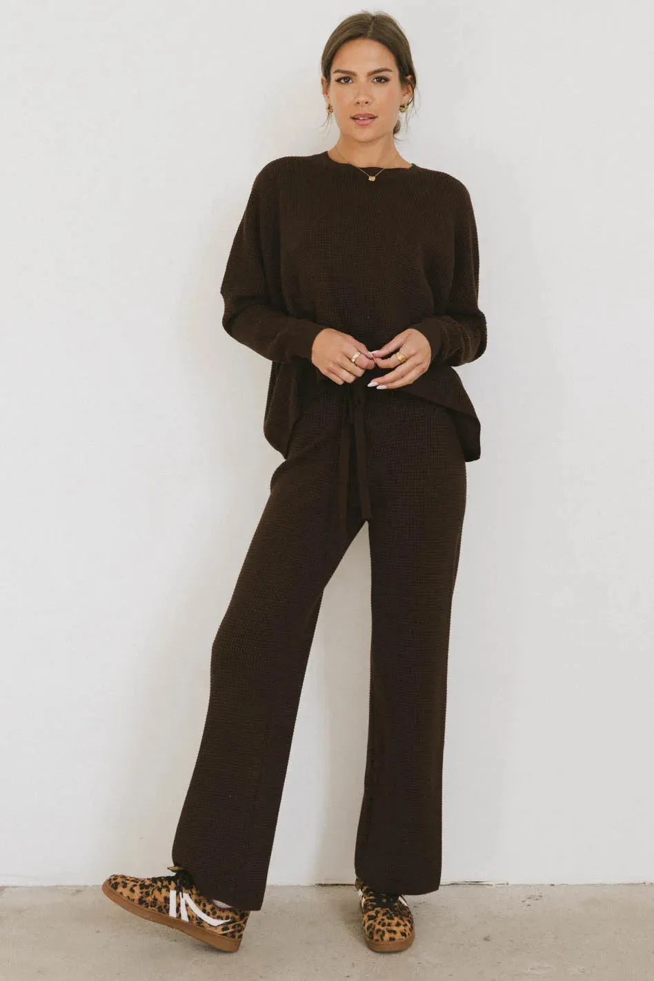 Jesse Waffle Knit Top in Brown - FINAL SALE sold by bohme product image thumbnail 3