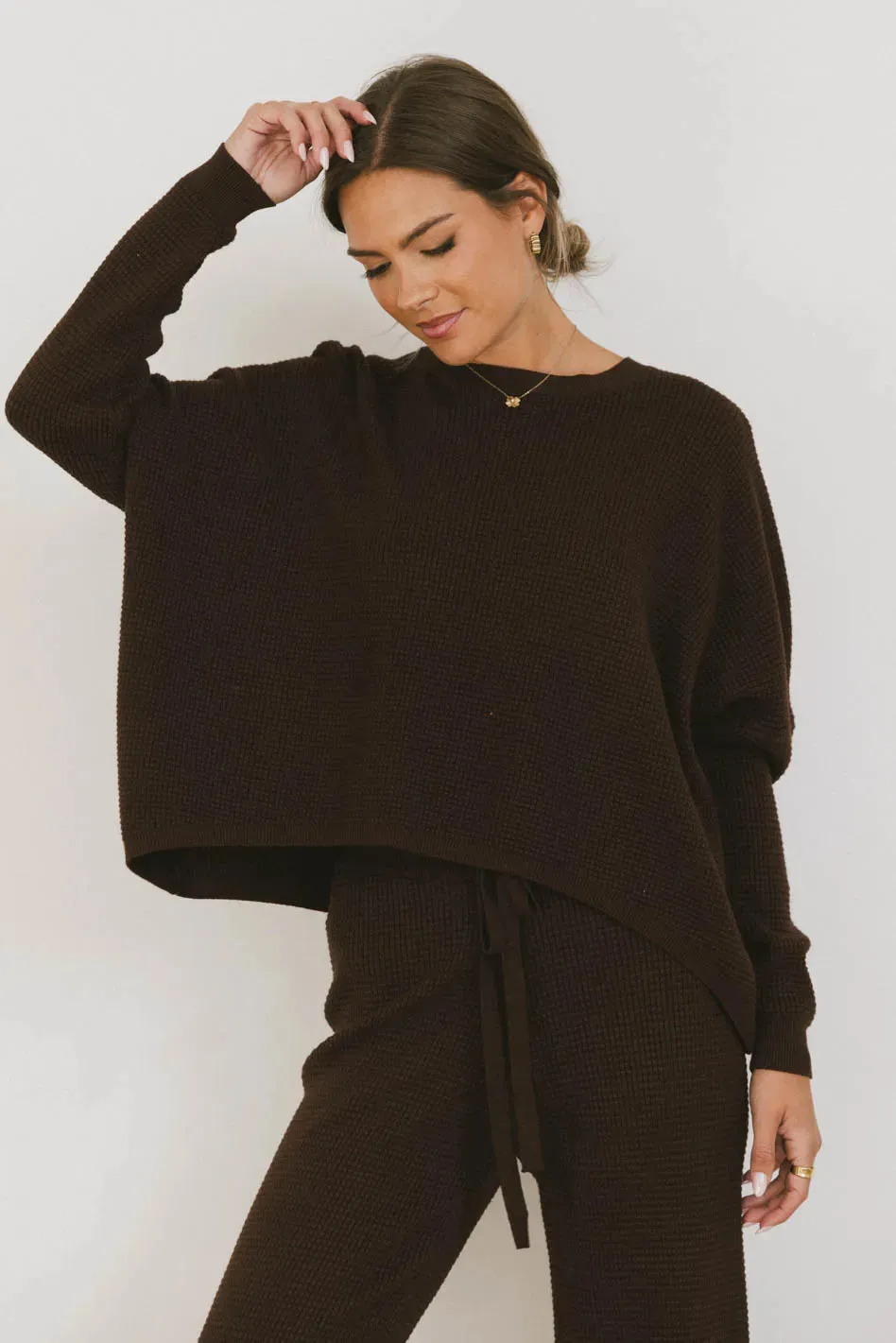 Jesse Waffle Knit Top in Brown - FINAL SALE sold by bohme product image thumbnail 2