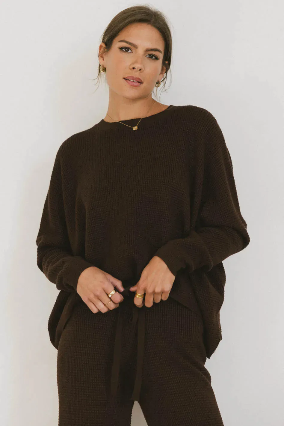 Jesse Waffle Knit Top in Brown - FINAL SALE sold by bohme