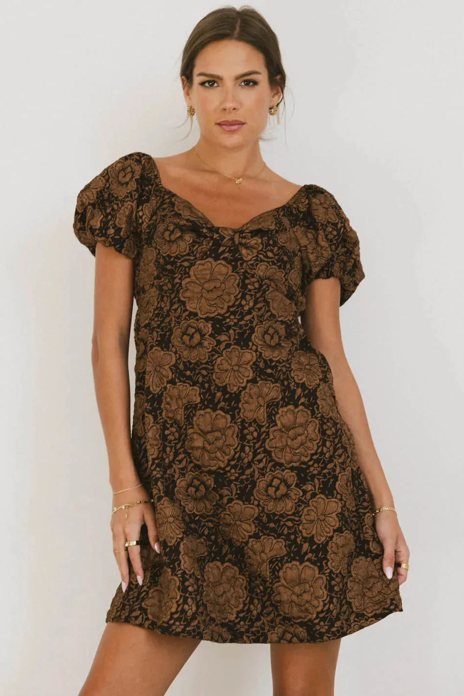 Darcella Floral Mini Dress in Brown - FINAL SALE sold by bohme product image thumbnail 2