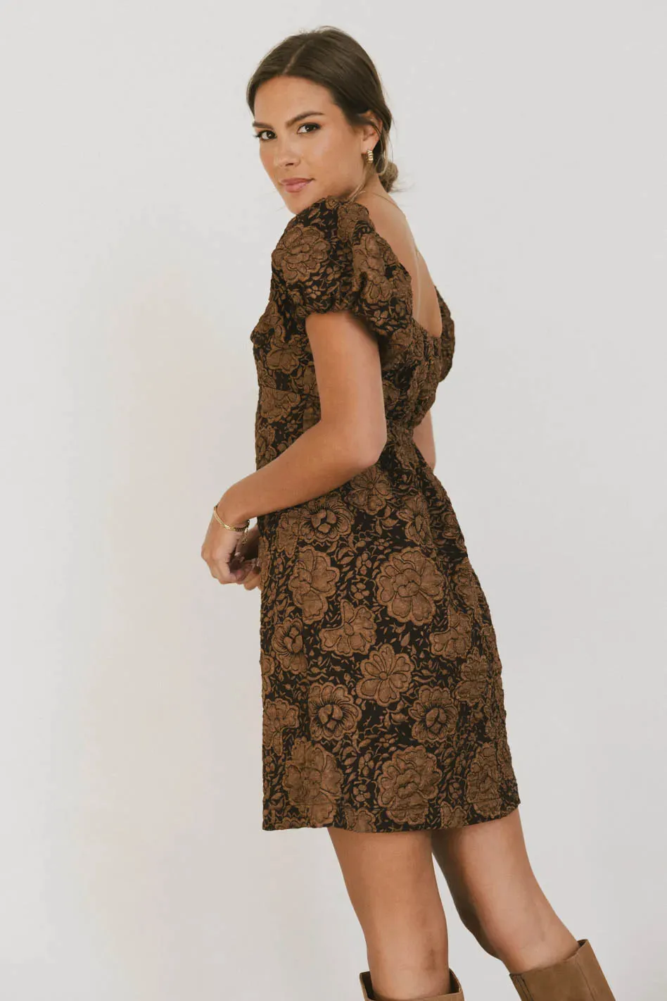 Darcella Floral Mini Dress in Brown - FINAL SALE sold by bohme product image thumbnail 3