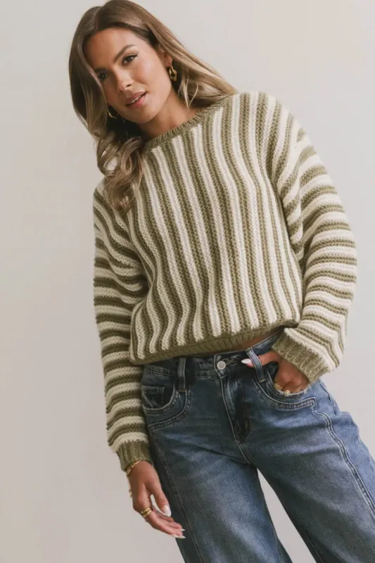 Baila Striped Sweater in Moss - FINAL SALE sold by bohme