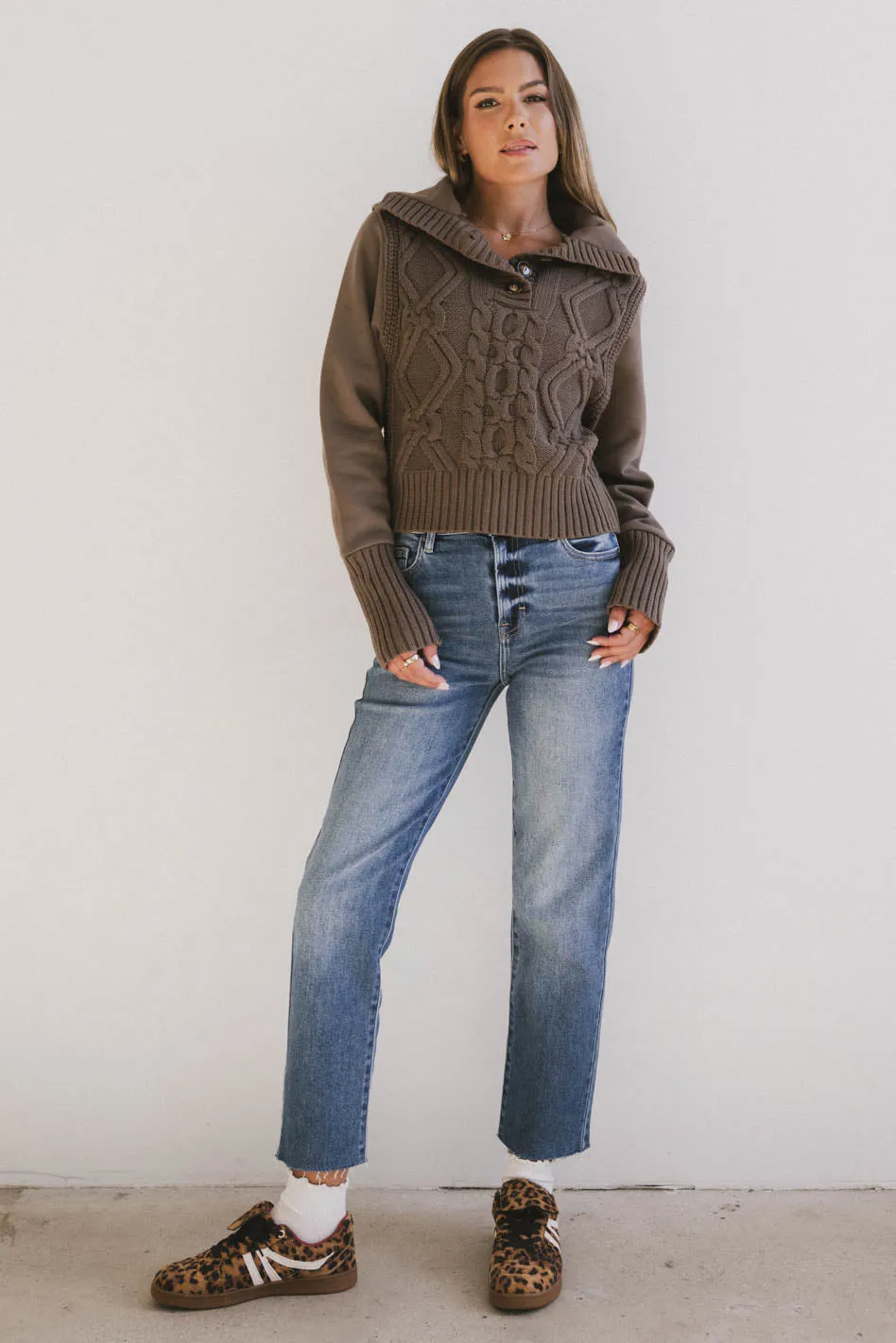 Irene Cable Knit Sweater in Olive - FINAL SALE sold by bohme product image thumbnail 3