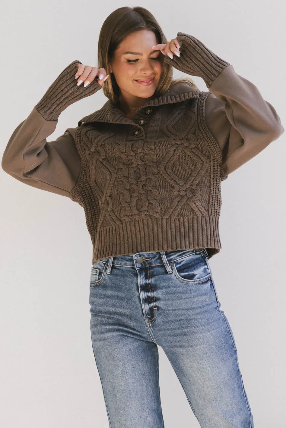 Irene Cable Knit Sweater in Olive - FINAL SALE sold by bohme product image thumbnail 2