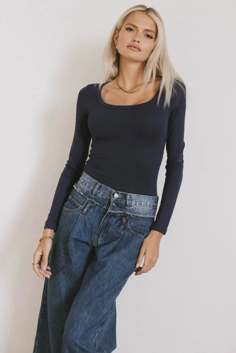 Audrey Ribbed Top in Navy - FINAL SALE sold by bohme