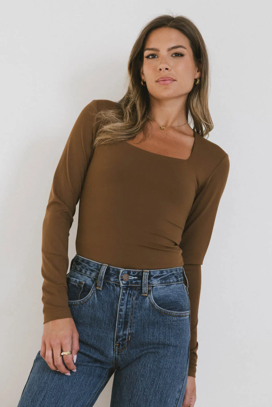 Demi Square Neck Bodysuit in Brown - FINAL SALE sold by bohme