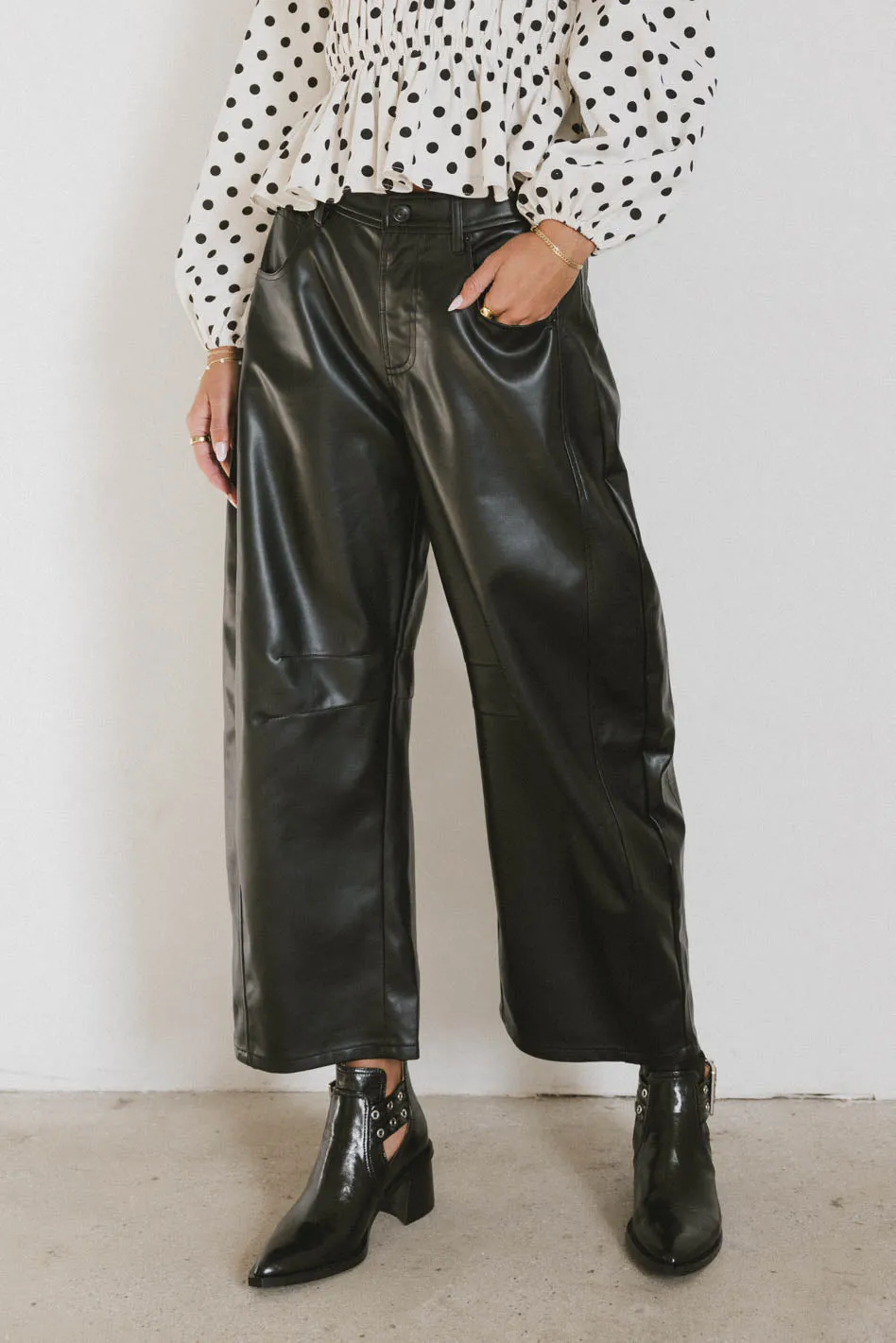 Langston Vegan Leather Barrel Jeans in Black - FINAL SALE sold by bohme