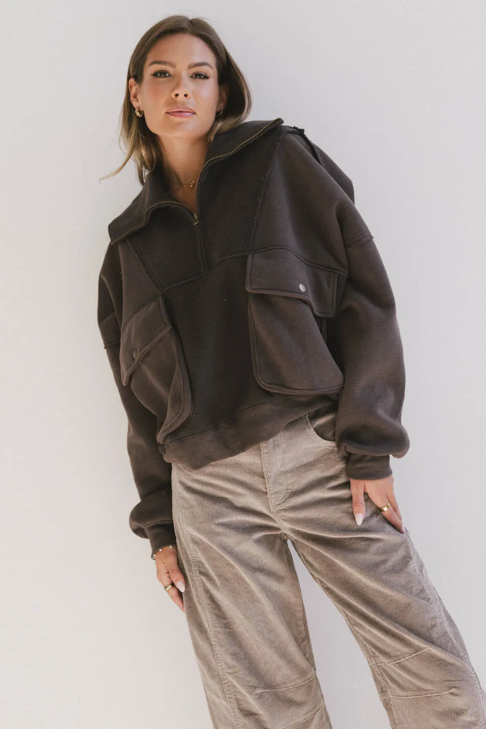 Mickey Half Zip Sweatshirt in Charcoal - FINAL SALE sold by bohme product image thumbnail 4