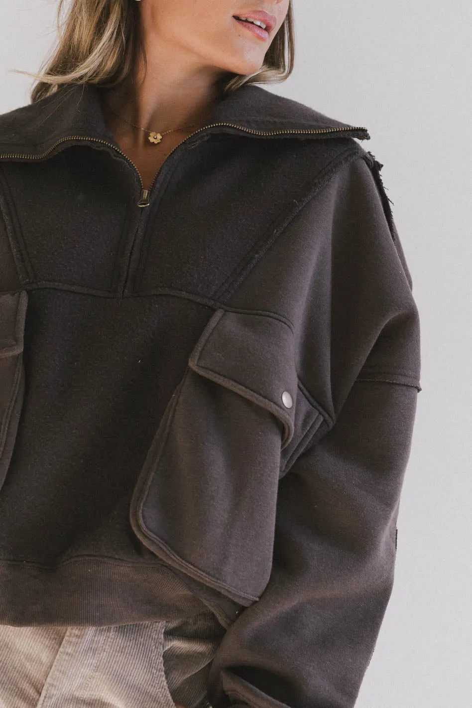 Mickey Half Zip Sweatshirt in Charcoal - FINAL SALE sold by bohme product image thumbnail 2