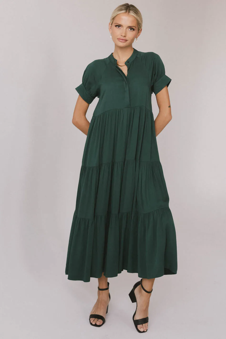 Amanda Tiered Dress in Emerald sold by bohme product image thumbnail 5