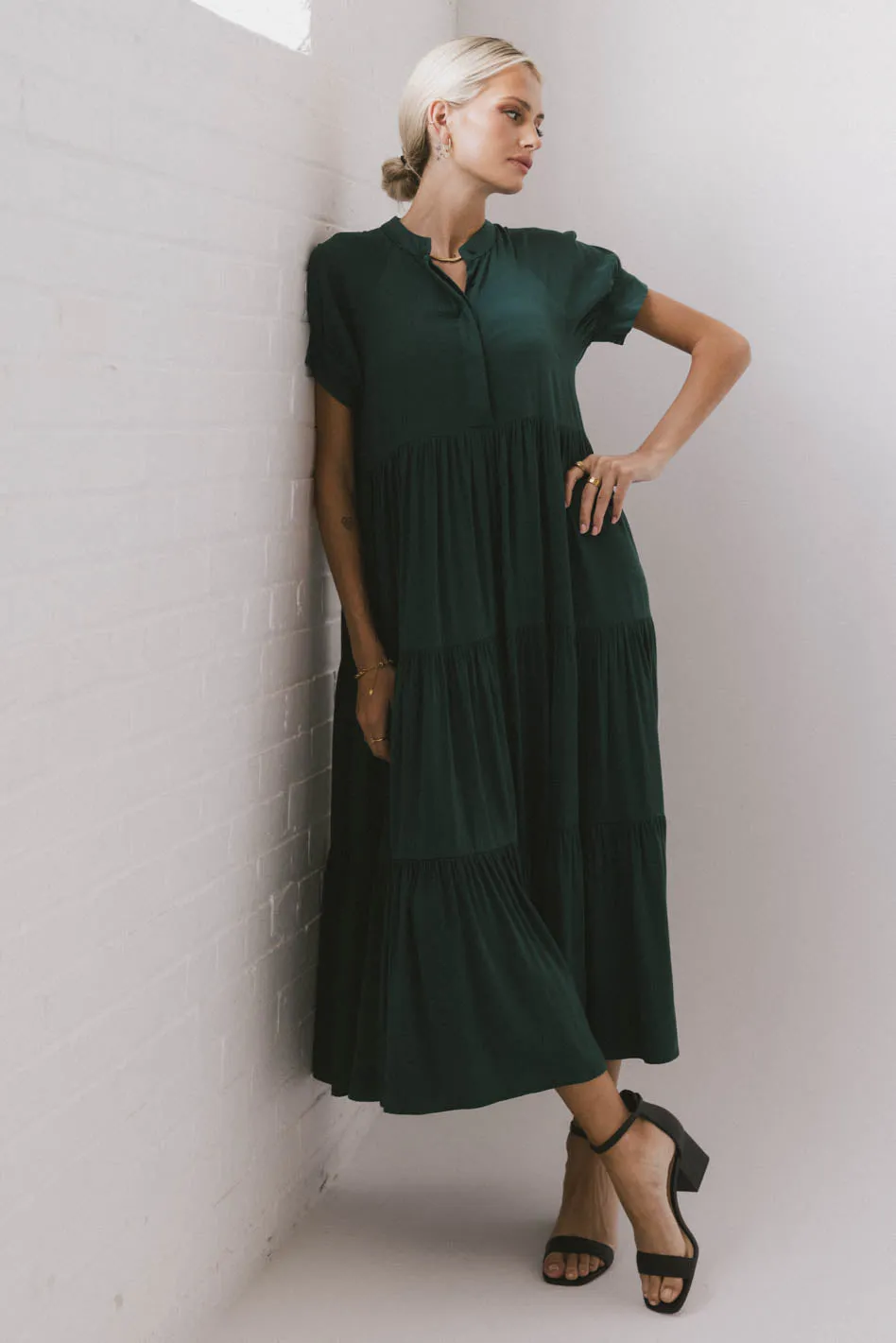 Amanda Tiered Dress in Emerald sold by bohme product image thumbnail 4
