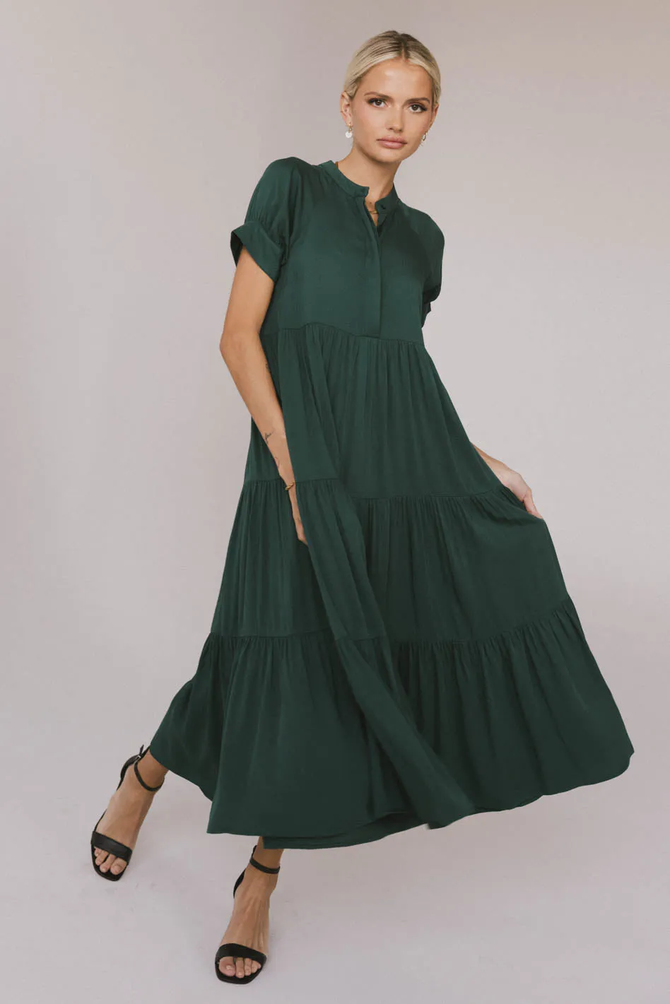 Amanda Tiered Dress in Emerald sold by bohme product image thumbnail 2