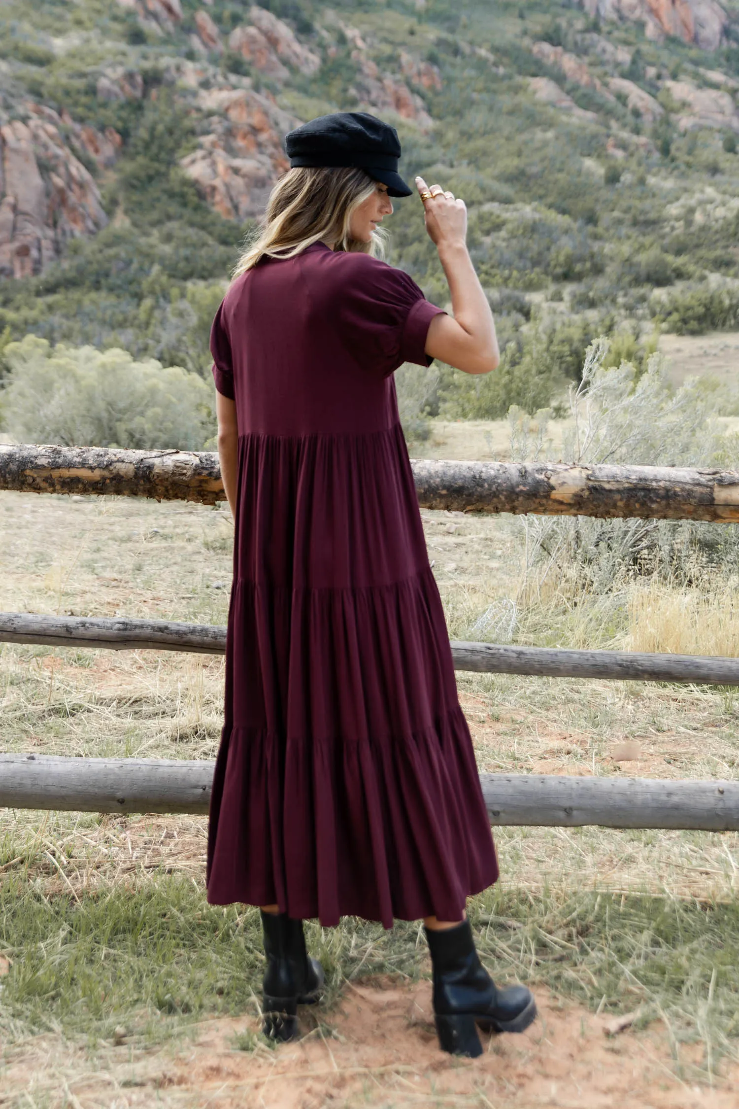 Amanda Tiered Dress in Burgundy - FINAL SALE sold by bohme product image thumbnail 4