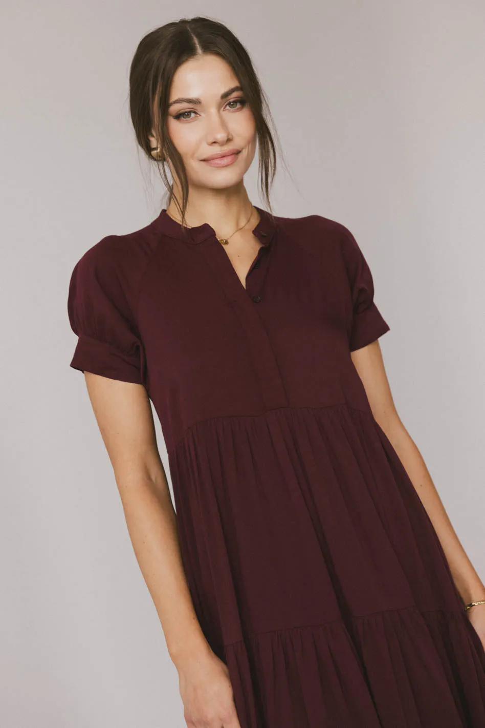 Amanda Tiered Dress in Burgundy - FINAL SALE sold by bohme product image thumbnail 2