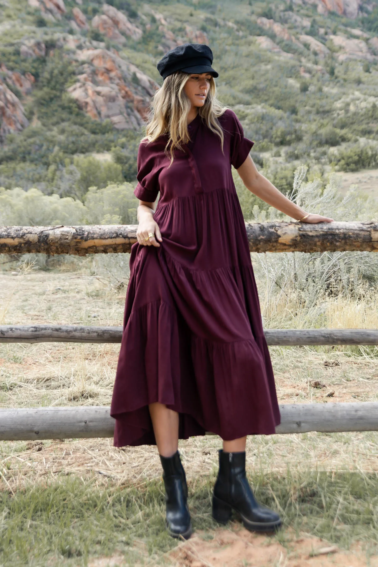 Amanda Tiered Dress in Burgundy - FINAL SALE sold by bohme product image thumbnail 3