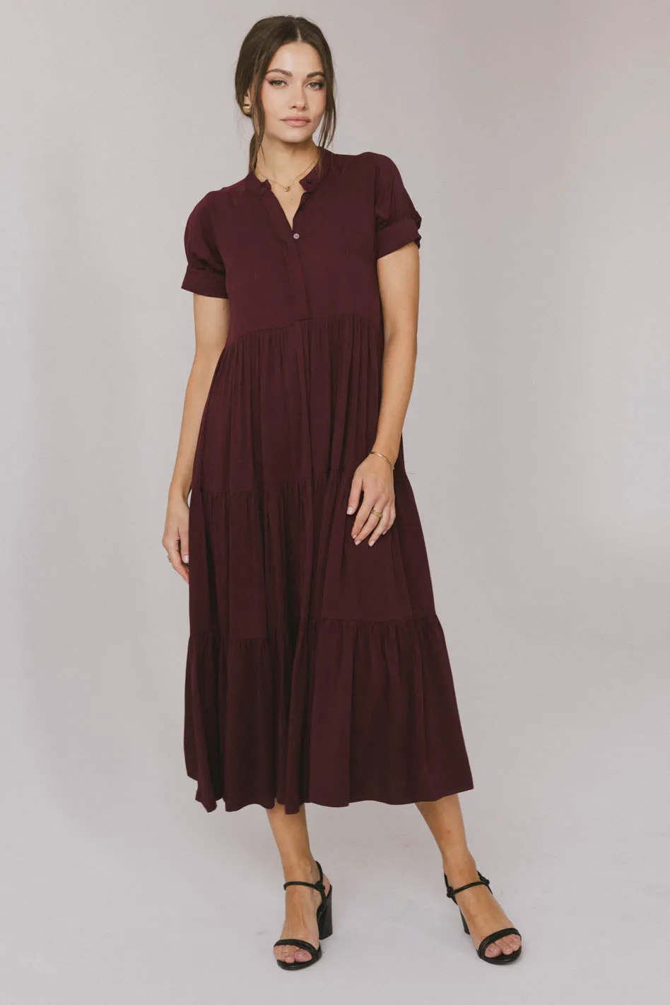 Amanda Tiered Dress in Burgundy - FINAL SALE sold by bohme product image thumbnail 5