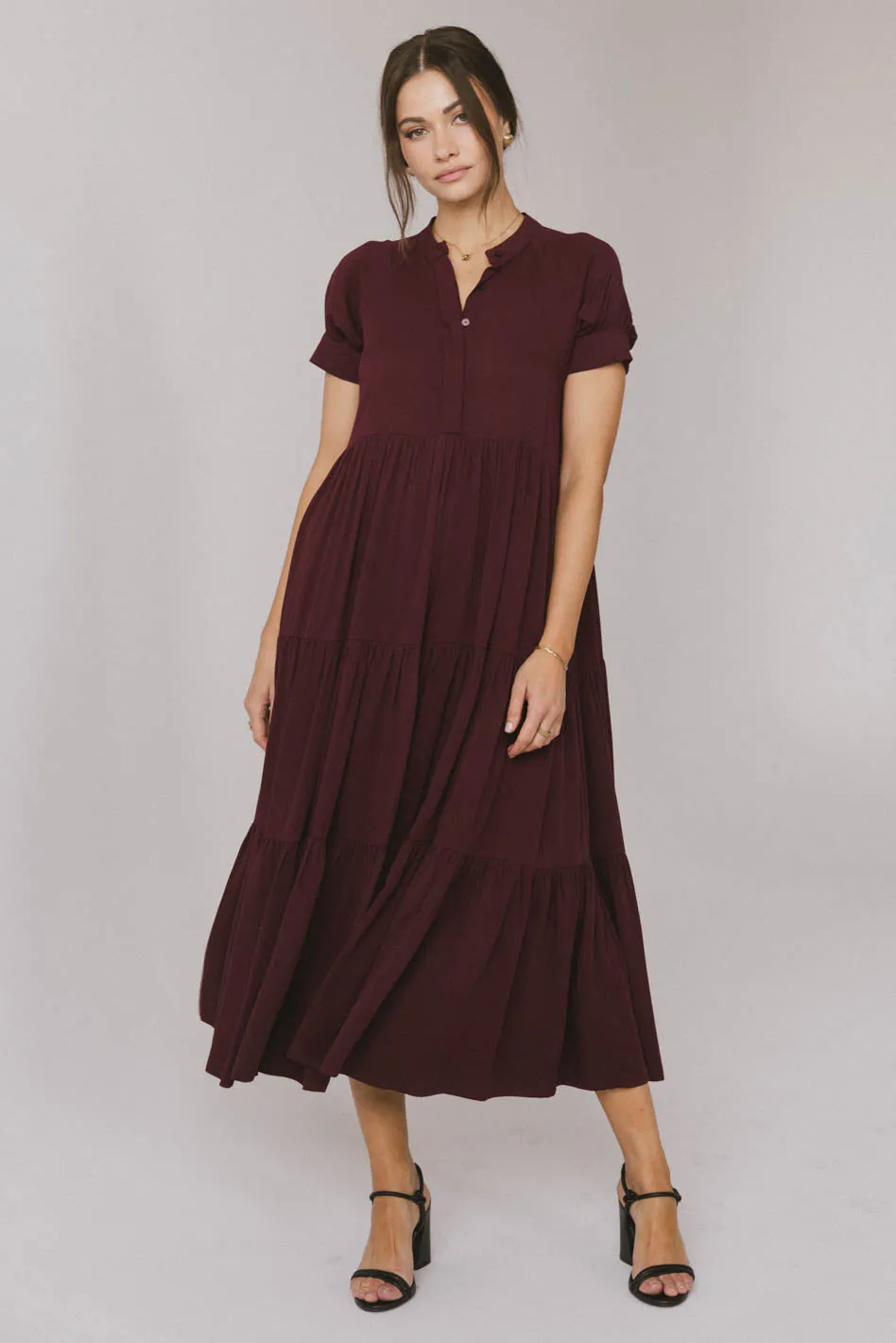 Amanda Tiered Dress in Burgundy - FINAL SALE sold by bohme
