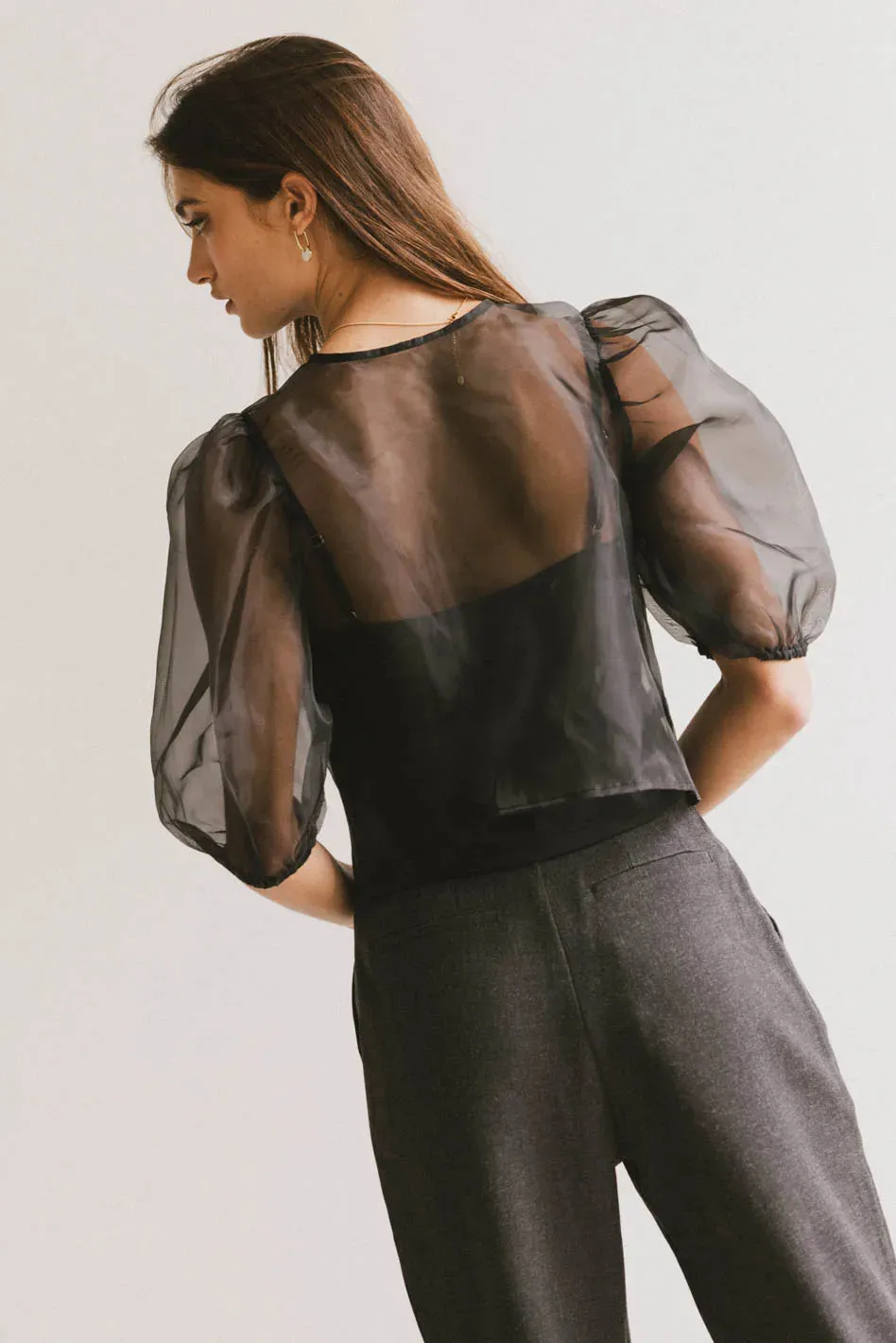 Zuri Sheer Tie Blouse in Black - FINAL SALE sold by bohme product image thumbnail 3