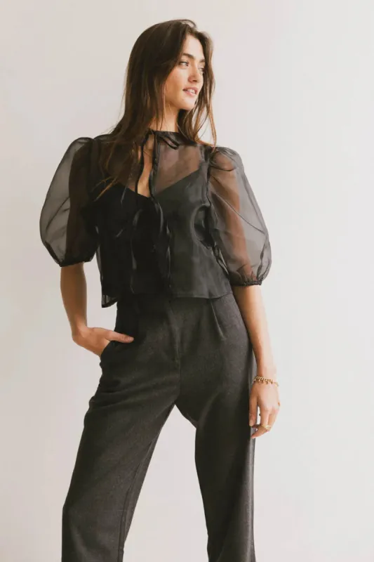 Zuri Sheer Tie Blouse in Black - FINAL SALE sold by bohme