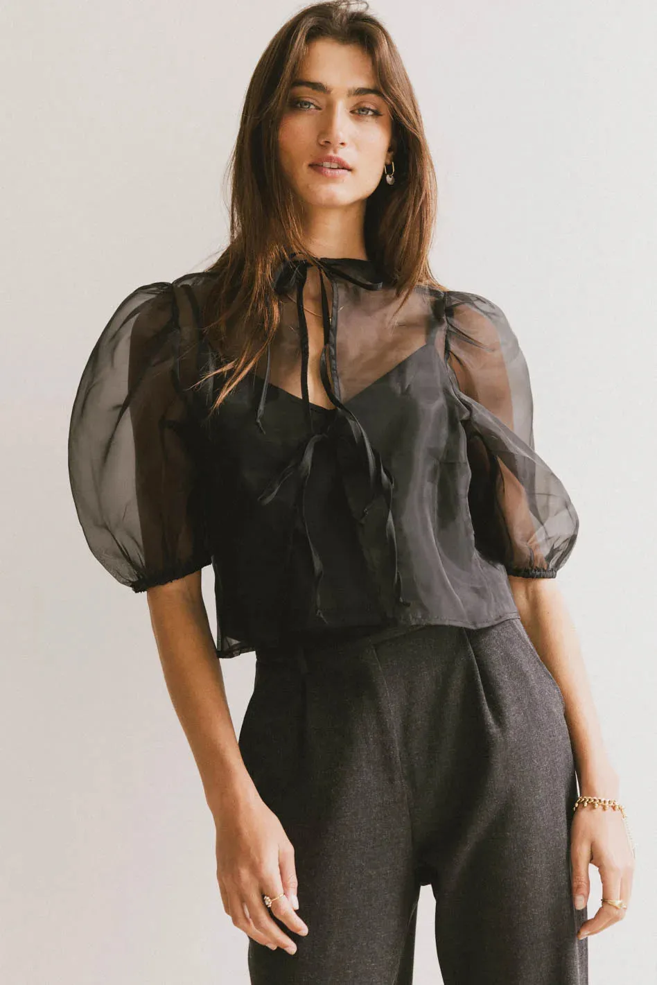 Zuri Sheer Tie Blouse in Black - FINAL SALE sold by bohme product image thumbnail 4