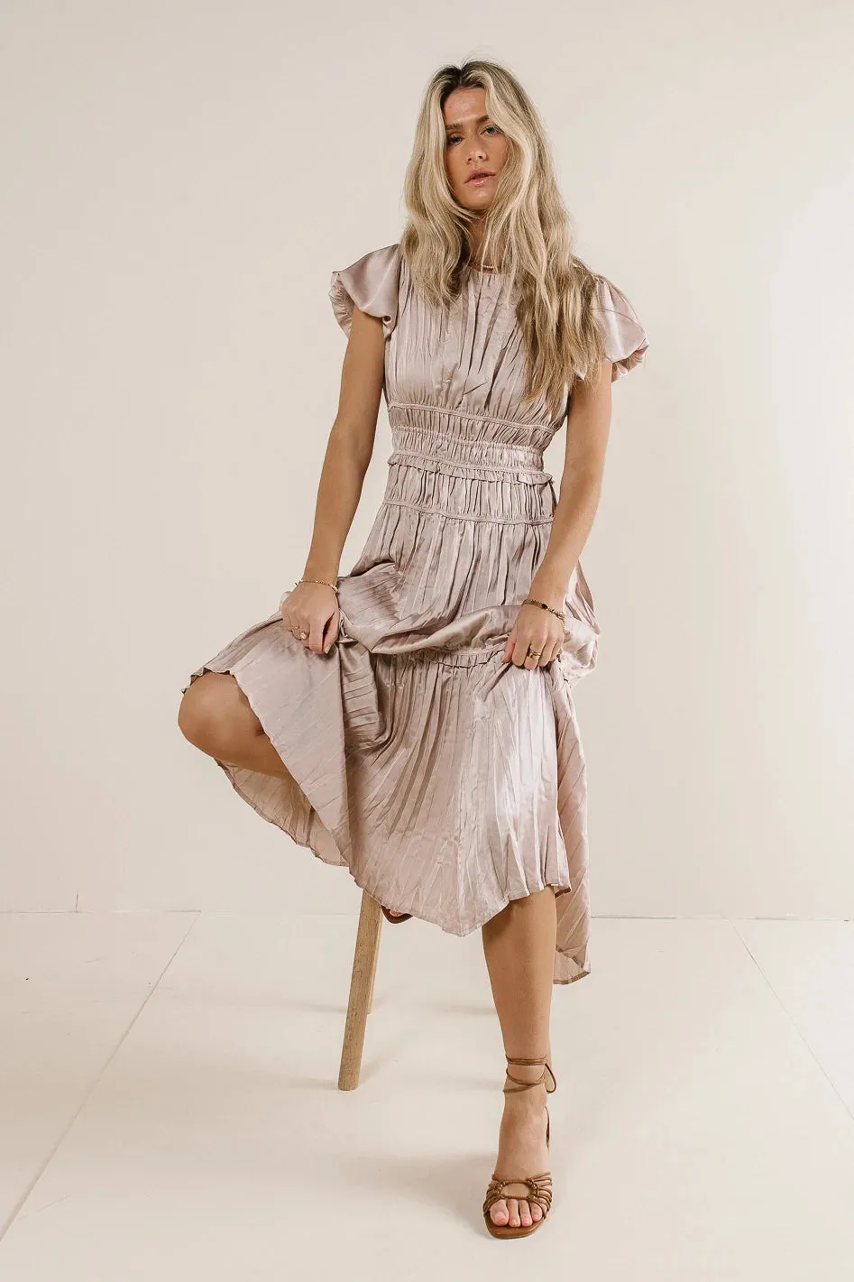 Julianne Pleated Dress in Mauve - FINAL SALE sold by bohme