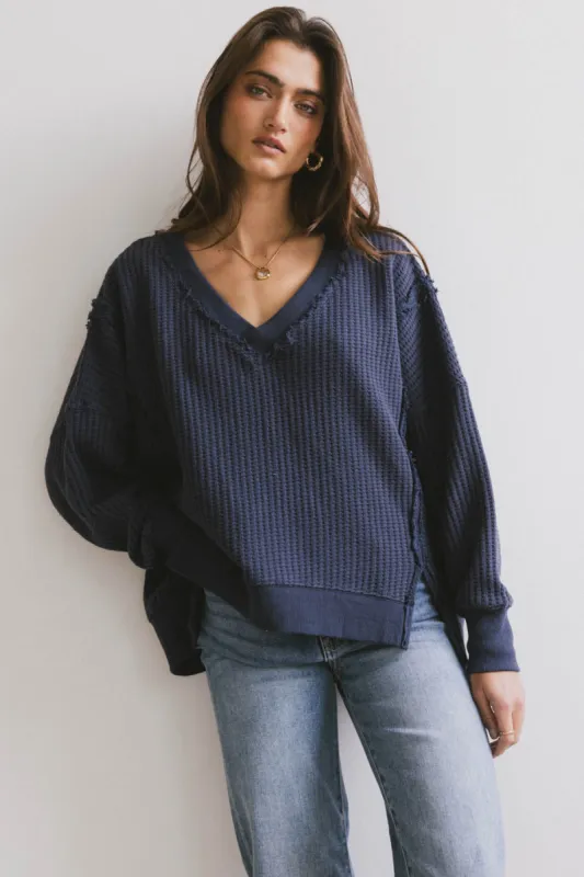 Ellis Waffle Knit Top in Navy - FINAL SALE sold by bohme