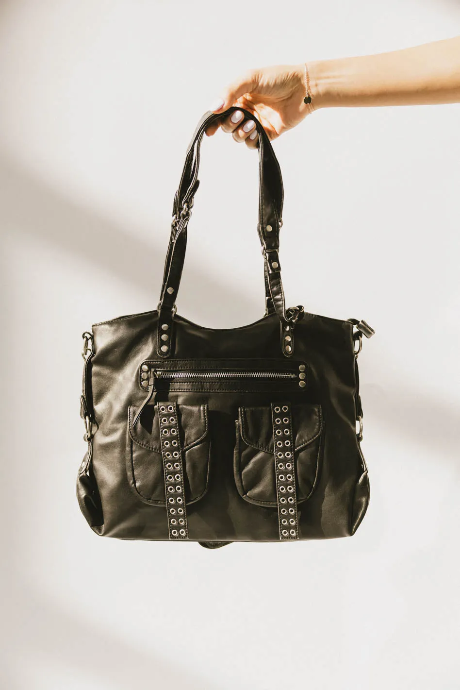 Lennox Studded Faux Leather Tote sold by bohme