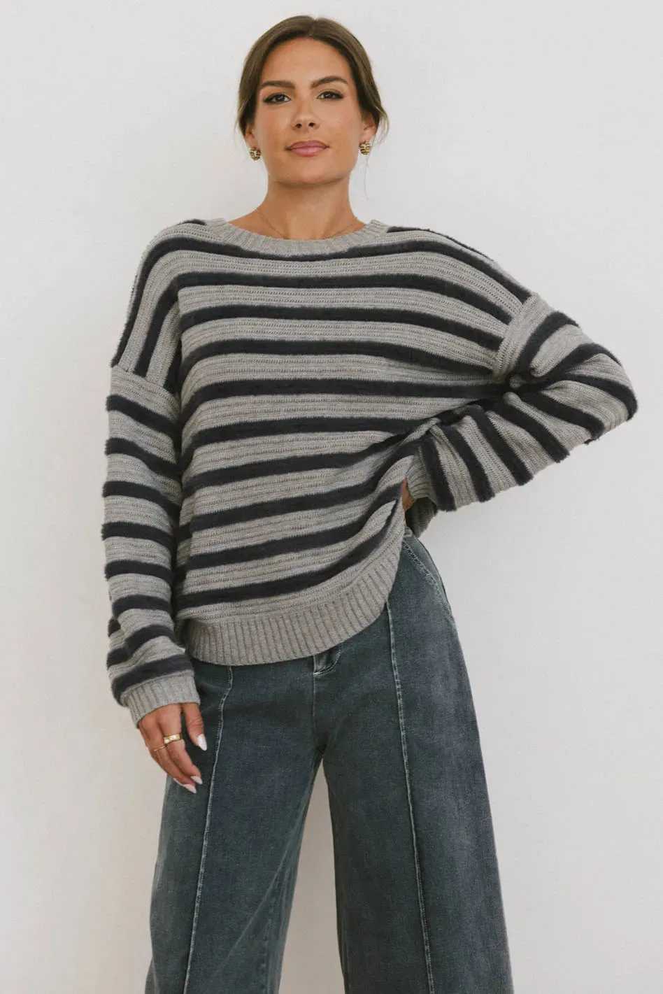 Azuline Striped Sweater in Grey - FINAL SALE sold by bohme