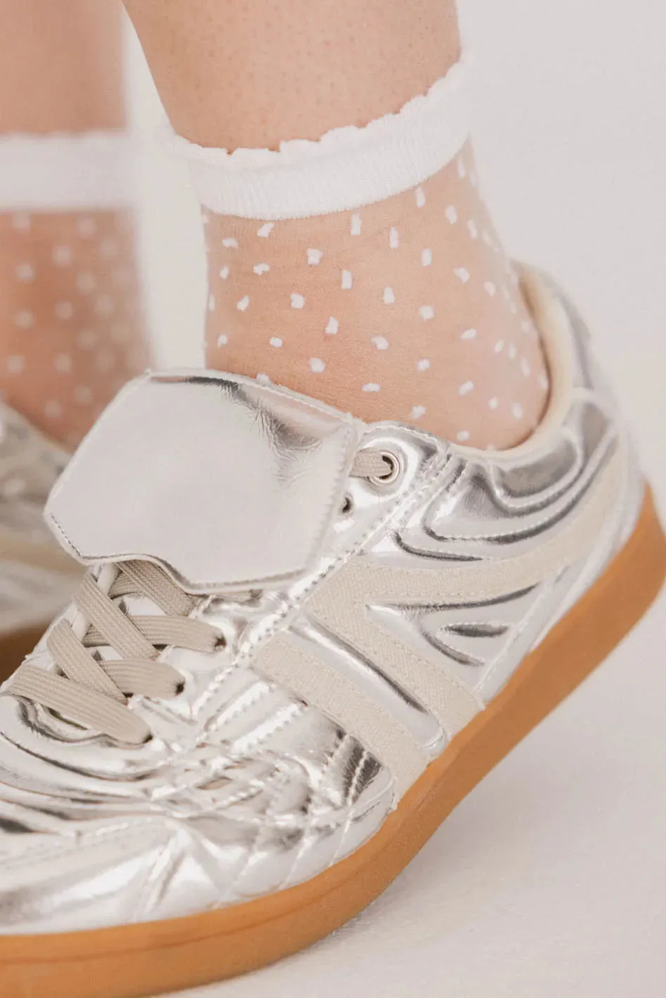 Sheer Speckled Socks in White sold by bohme