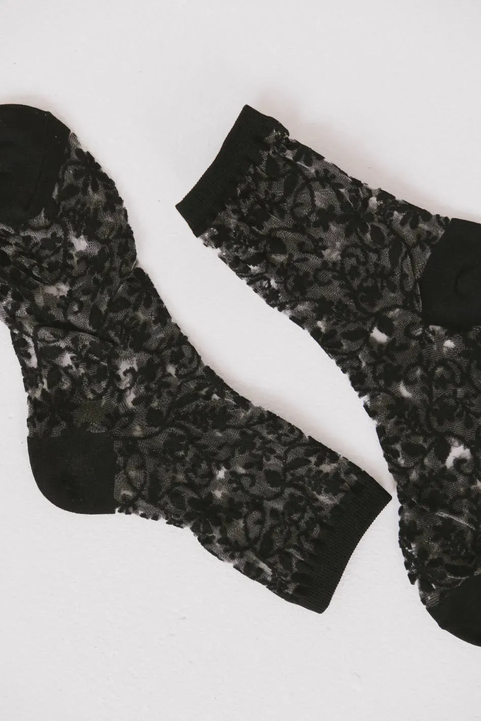 Semi Sheer Floral Socks in Black sold by bohme product image thumbnail 2