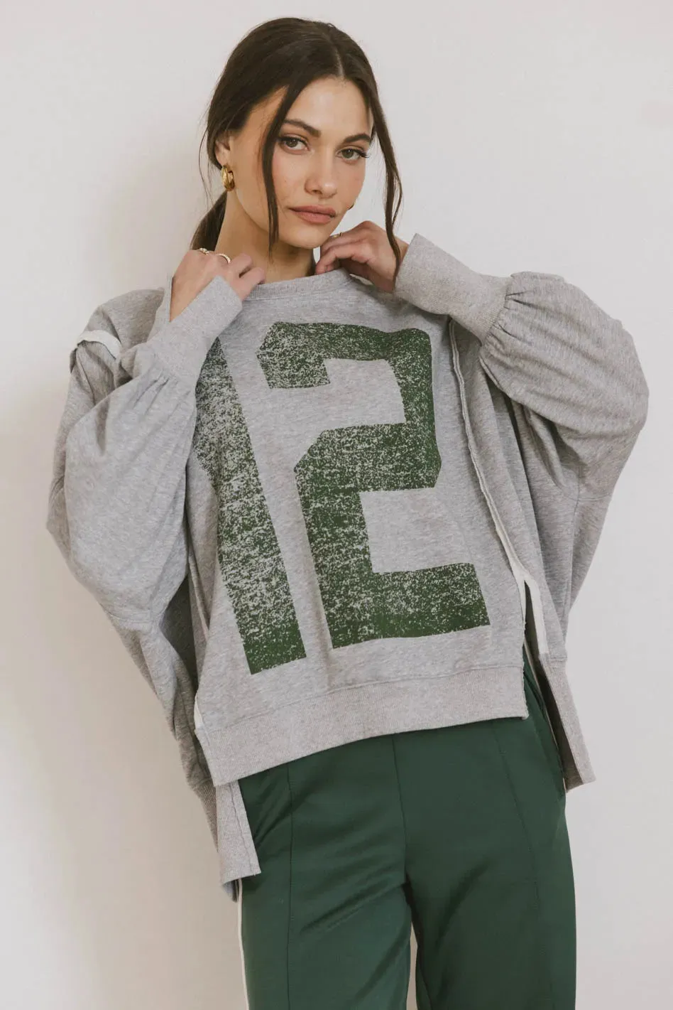 Varsity Distressed Top in Grey sold by bohme product image thumbnail 5