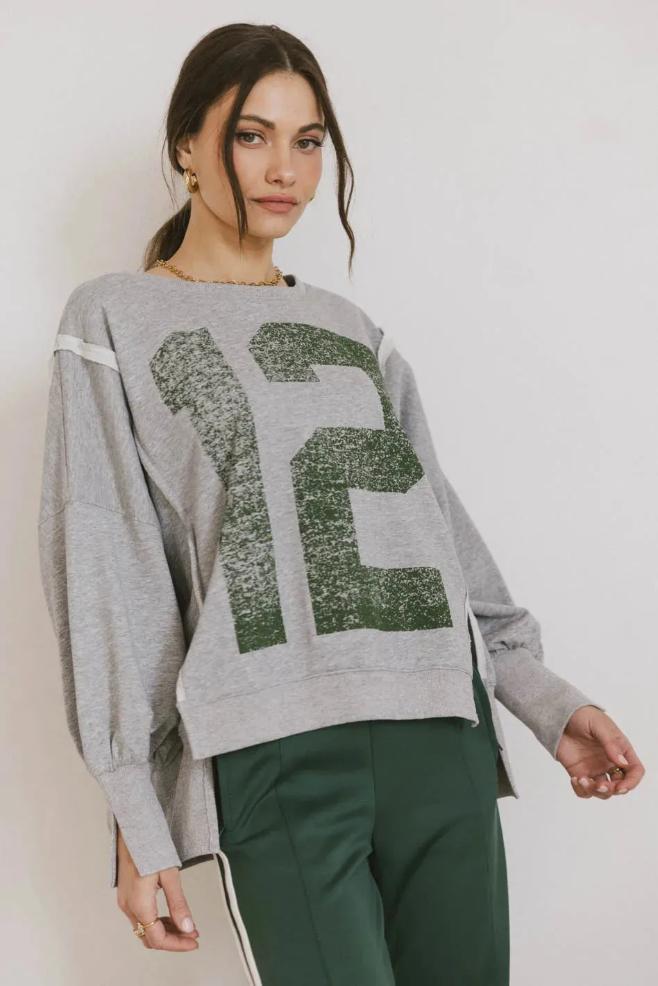 Varsity Distressed Top in Grey sold by bohme product image thumbnail 3