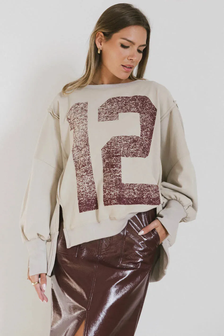 Varsity Distressed Top in Sand - FINAL SALE sold by bohme