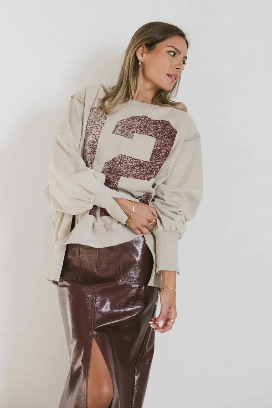 Varsity Distressed Top in Sand - FINAL SALE sold by bohme product image thumbnail 5