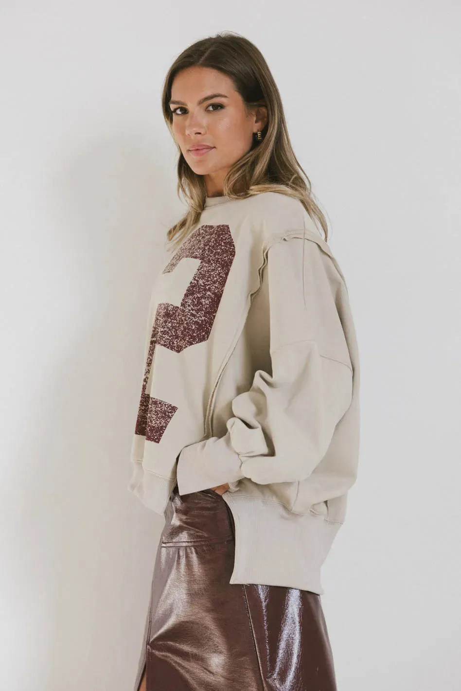 Varsity Distressed Top in Sand - FINAL SALE sold by bohme product image thumbnail 2