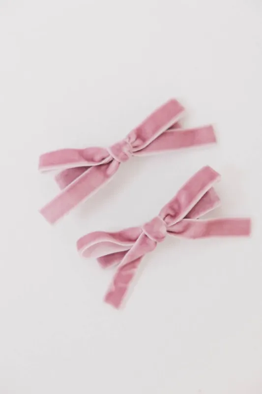 Mini Velvet Bow Clip in Pink sold by bohme