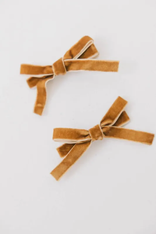 Mini Velvet Bow Clip in Yellow sold by bohme