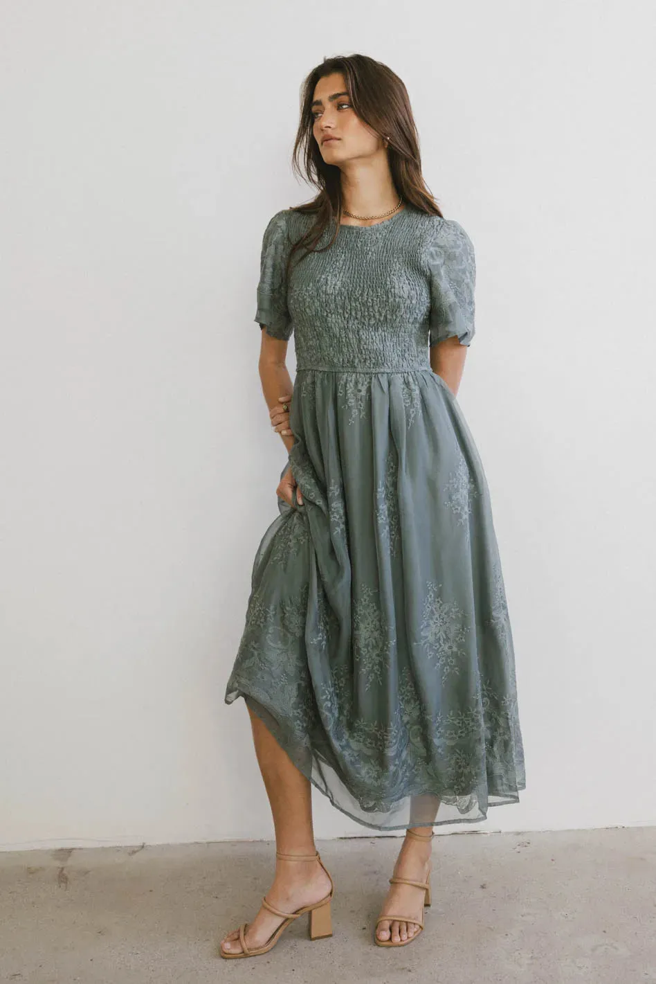 Alora Embroidered Dress in Teal - FINAL SALE sold by bohme