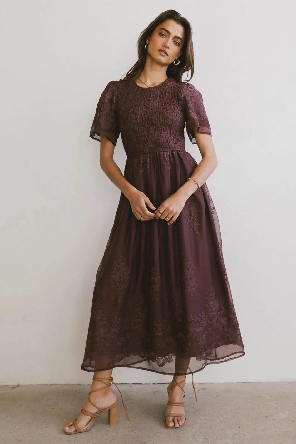 Alora Embroidered Dress in Maroon - FINAL SALE sold by bohme