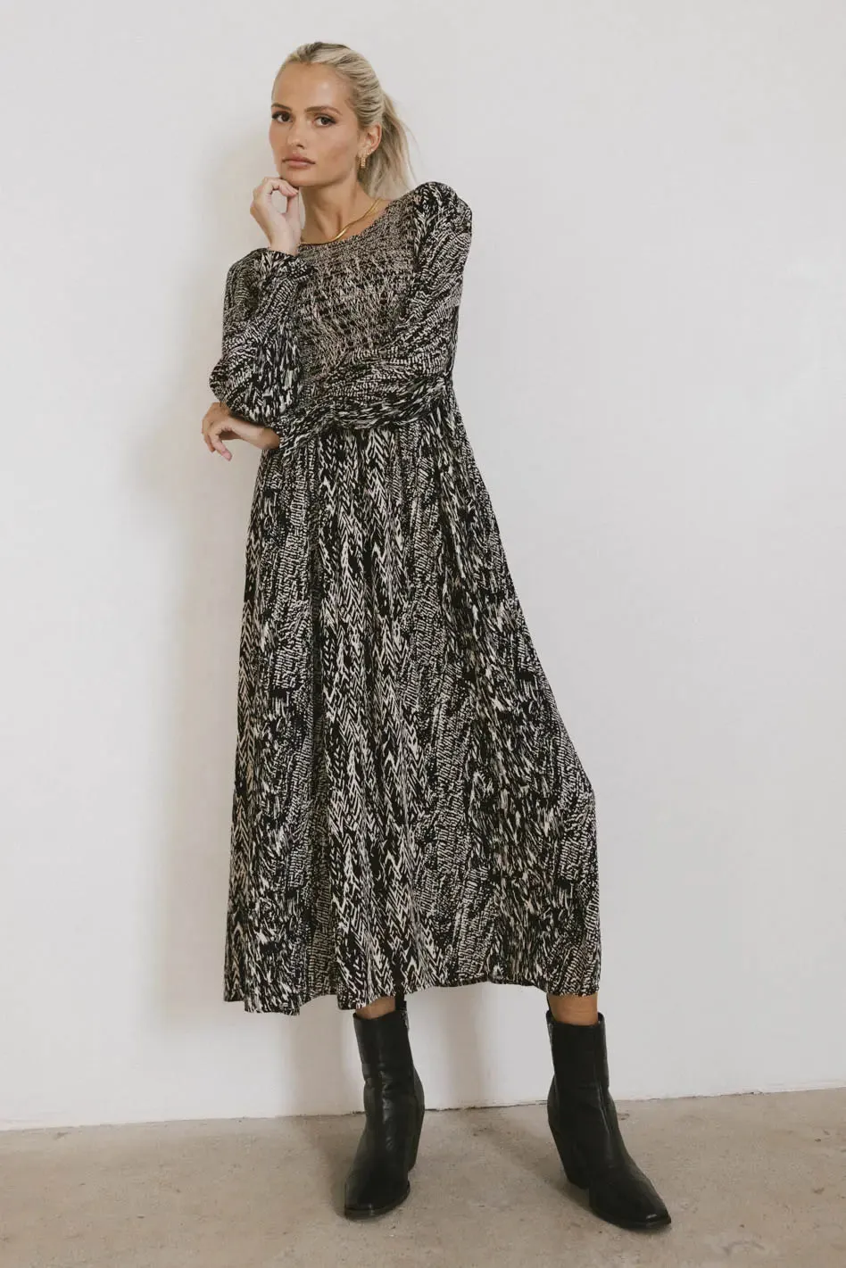 Justice Abstract Maxi Dress in Black sold by bohme