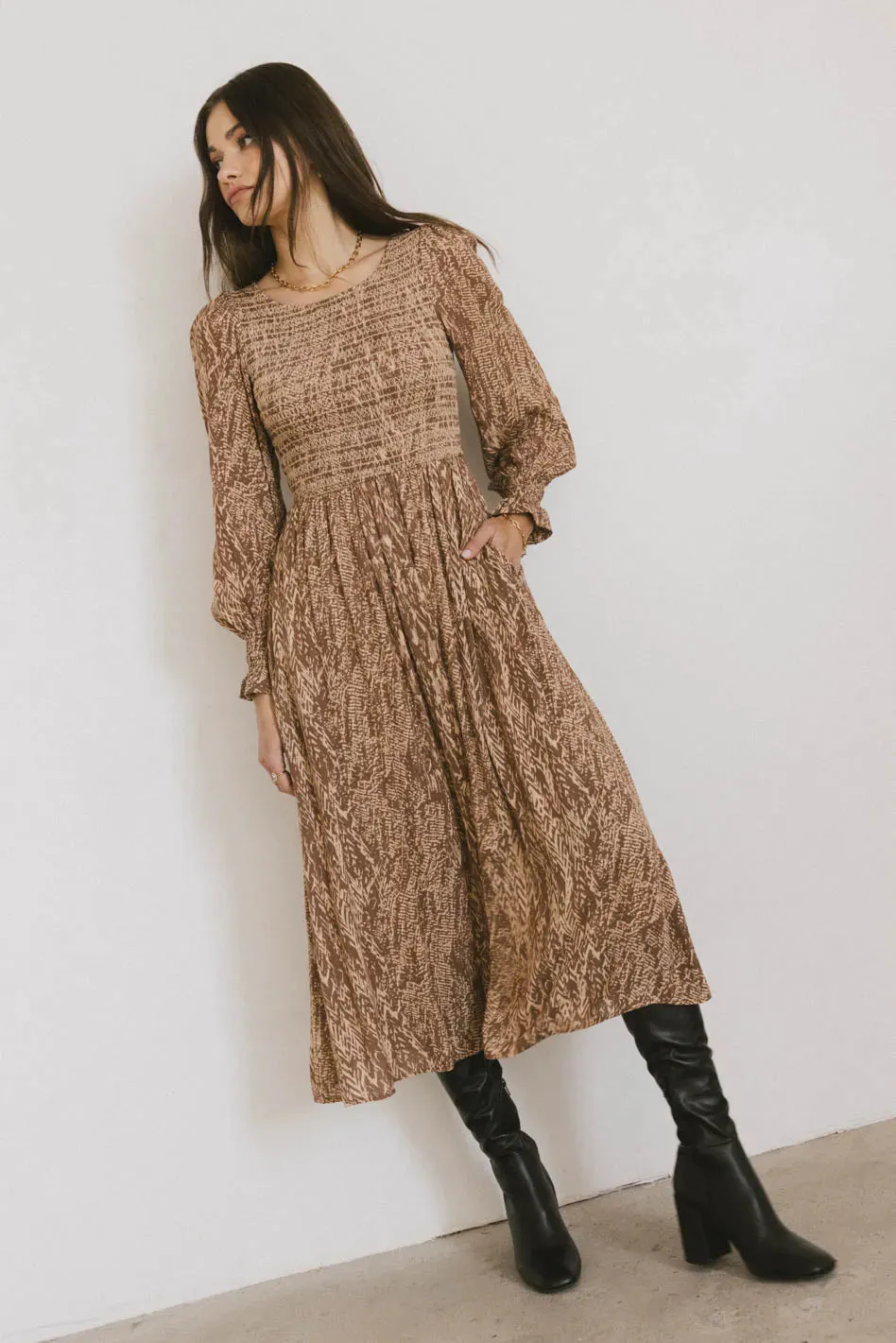 Justice Abstract Maxi Dress in Brown sold by bohme product image thumbnail 5