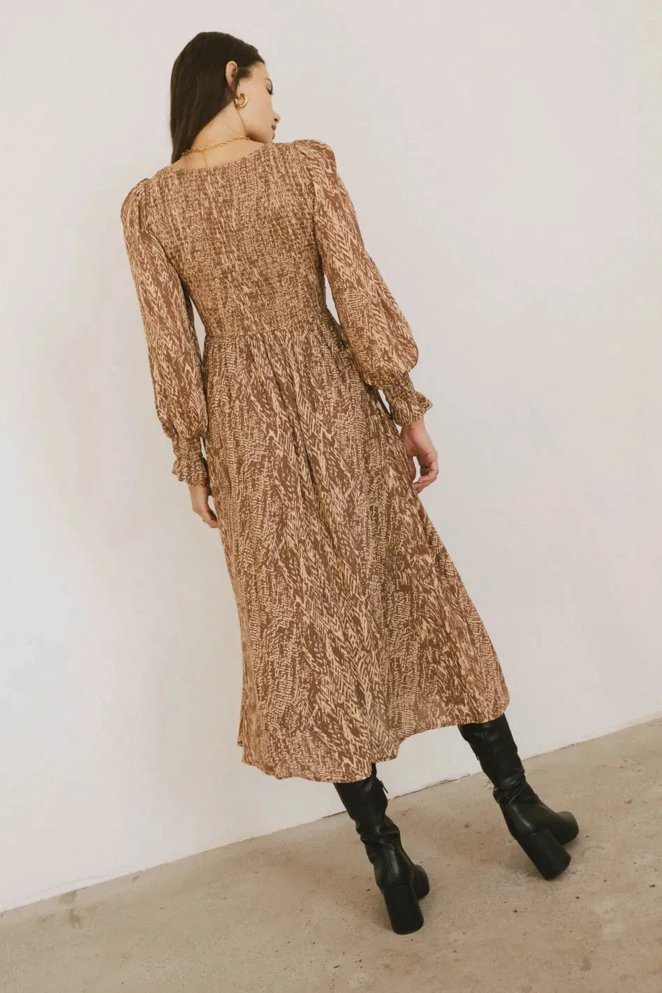 Justice Abstract Maxi Dress in Brown sold by bohme product image thumbnail 3