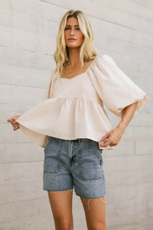 Delilah Gingham Peplum Top - FINAL SALE sold by bohme