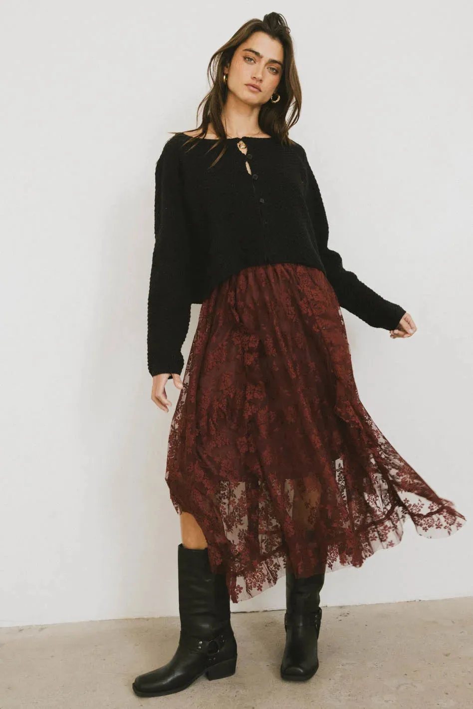 Elsie Lace Midi Skirt in Red-Brown - FINAL SALE sold by bohme product image thumbnail 2