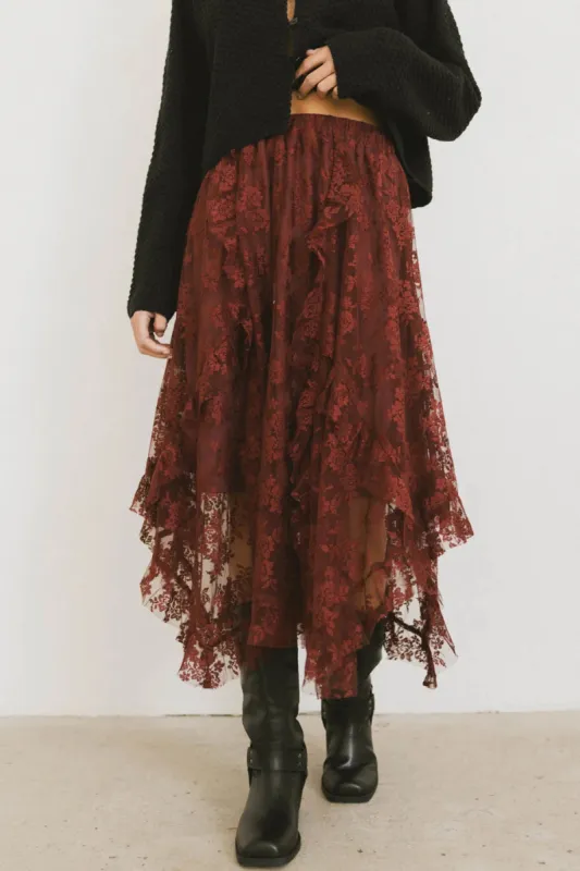 Elsie Lace Midi Skirt in Red-Brown - FINAL SALE sold by bohme