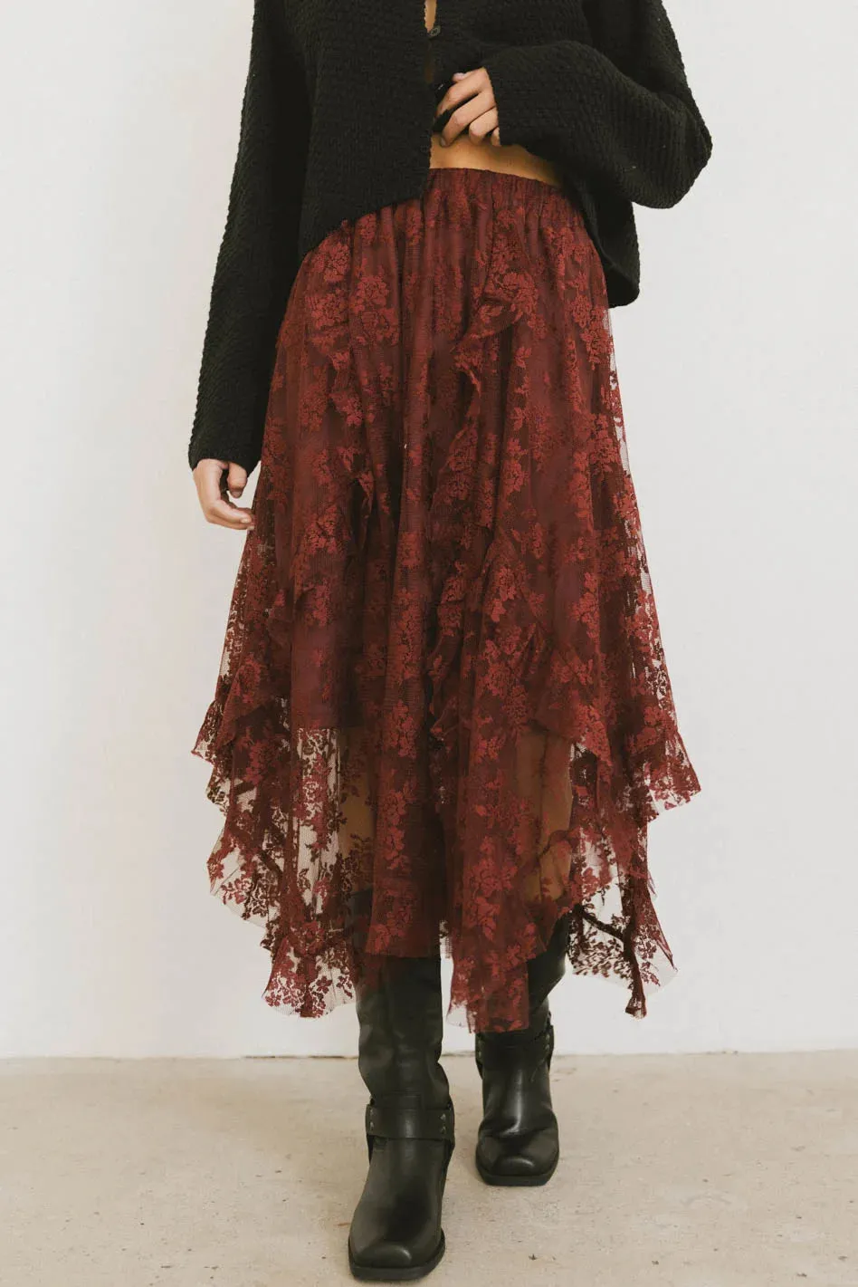 Elsie Lace Midi Skirt in Red-Brown - FINAL SALE sold by bohme