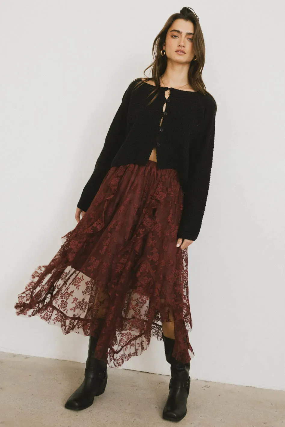 Elsie Lace Midi Skirt in Red-Brown - FINAL SALE sold by bohme product image thumbnail 5