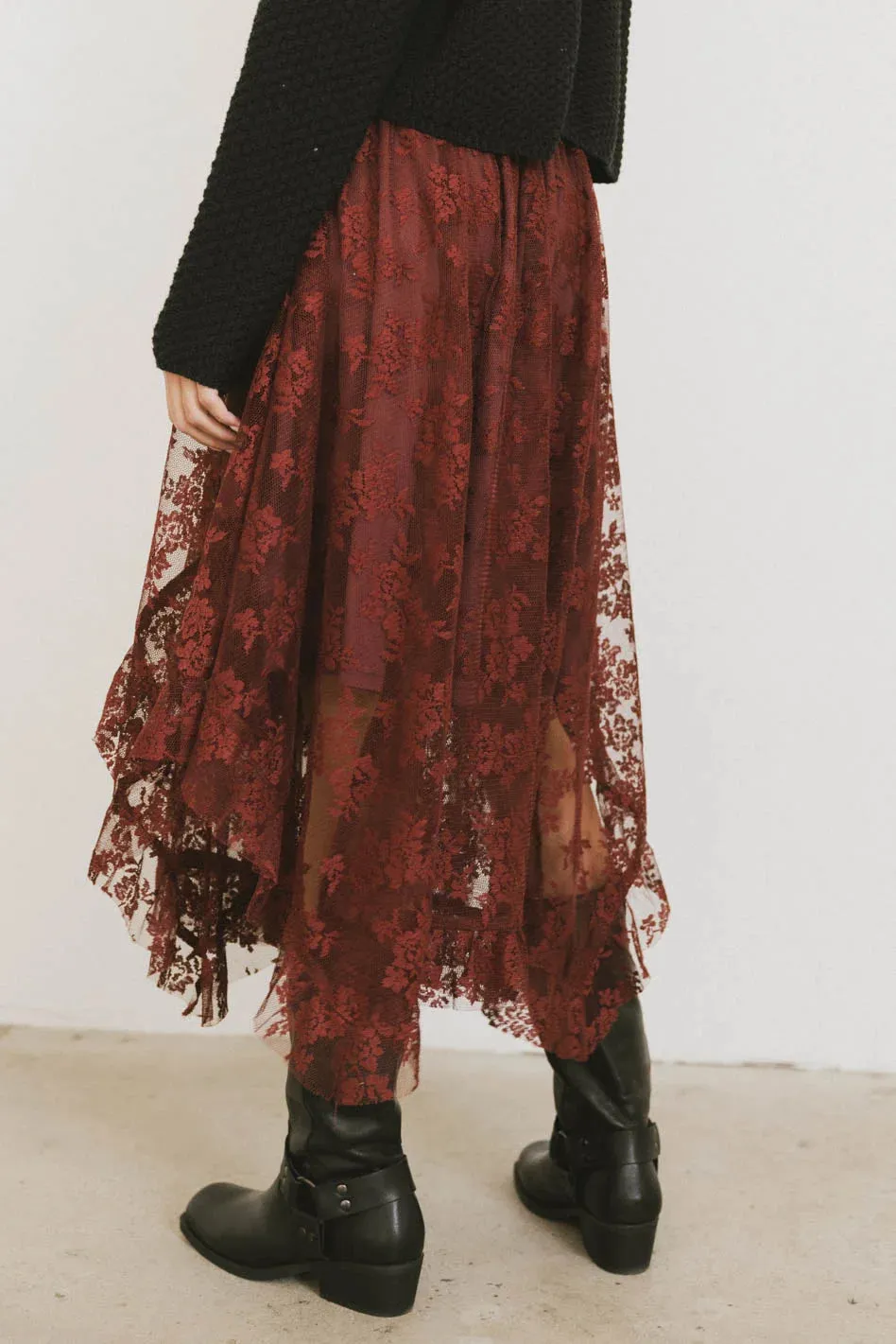 Elsie Lace Midi Skirt in Red-Brown - FINAL SALE sold by bohme product image thumbnail 4
