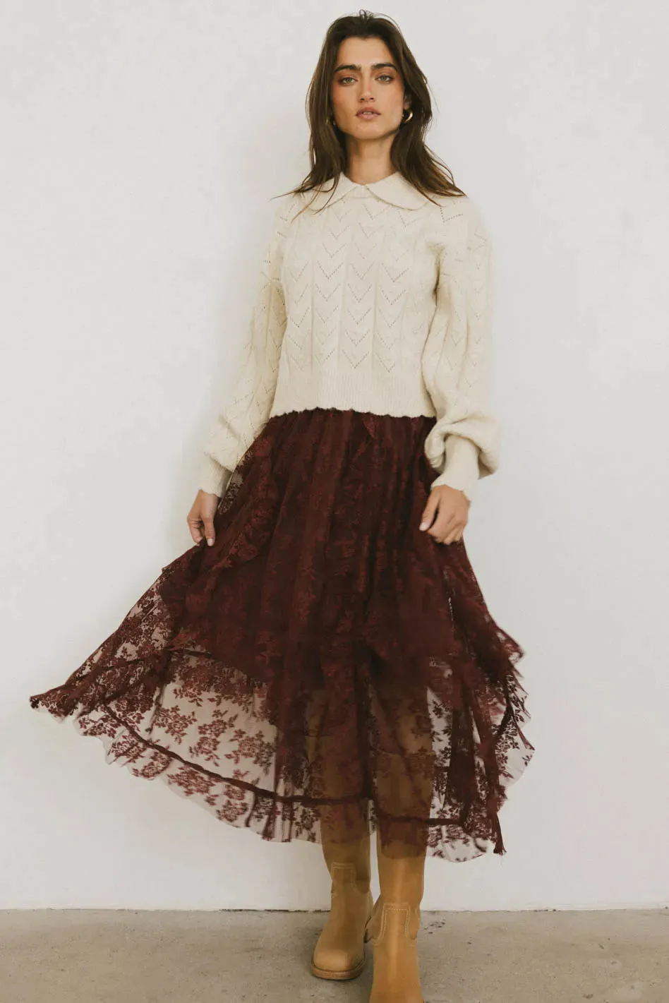 Elsie Lace Midi Skirt in Red-Brown - FINAL SALE sold by bohme product image thumbnail 3