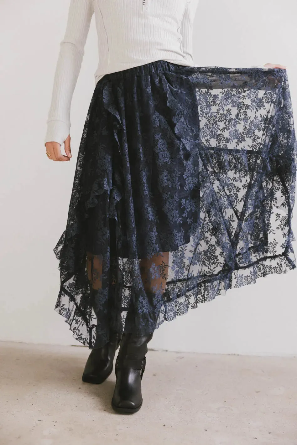 Elsie Lace Midi Skirt in Navy - FINAL SALE sold by bohme product image thumbnail 3